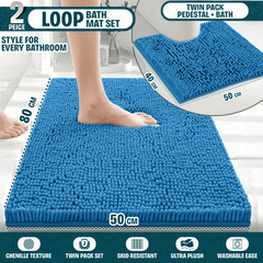 2-Piece Loop Bathroom Mat Set | Soft Chenille Microfiber Rugs with Non-Slip Backing | Machine Washable | Includes 50x80cm Bath Mat & 50x40cm Pedestal Mat | Stylish, Comfy & Durable | UK STOCK | LOCAL WAREHOUSE