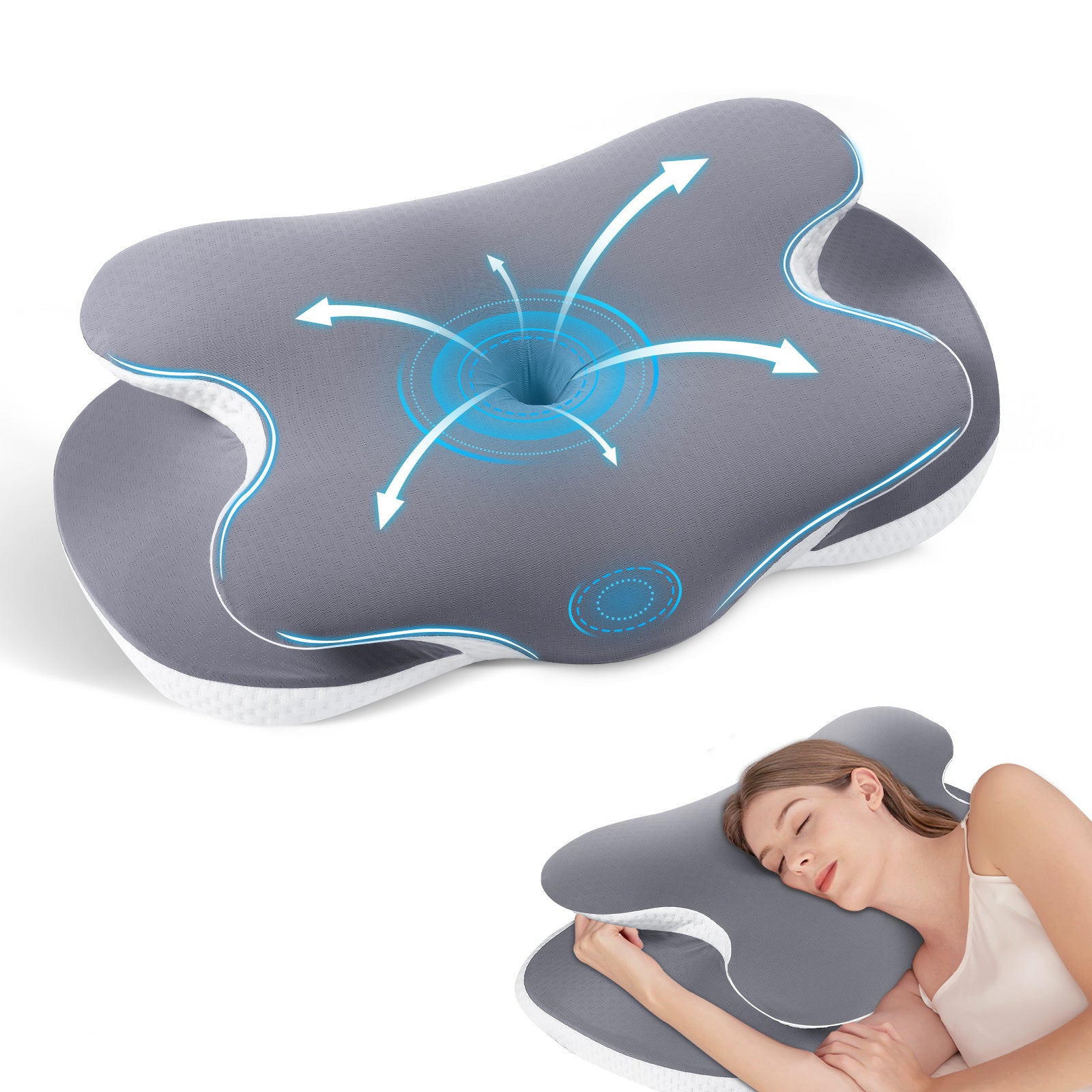 Cervical Neck Pillows for Neck and Shoulder, Odorless Memory Foam Pillow with Cooling Silk Case, Orthopedic Pillow Neck Support - Gray