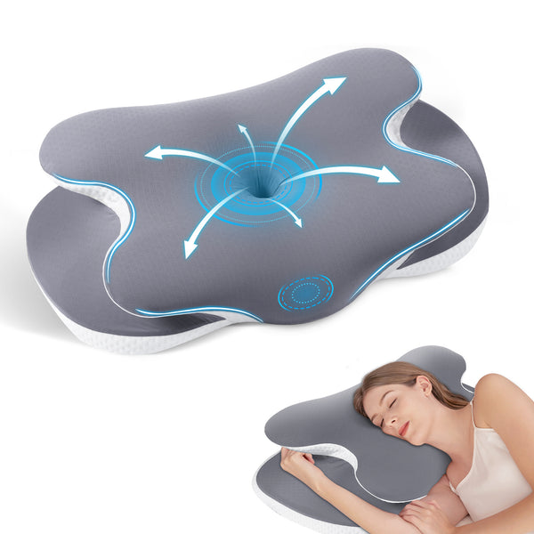 Cervical Neck Pillows for Neck and Shoulder, Odorless Memory Foam Pillow with Cooling Silk Case, Orthopedic Pillow Neck Support - Gray