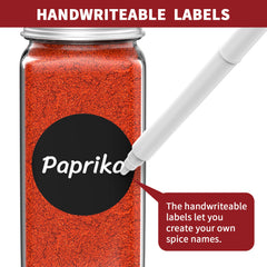 Vinsani 25pcs Glass Spice Jars Set 4oz – Airtight Herb & Spice Storage Bottles with Writable Labels, Dual Shaker Lids & Funnel – Square Empty Jars for Kitchen Cupboard Pantry Organiser