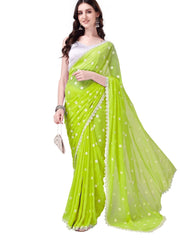 Women's Georgette Saree with Embroidery Lace Border Work Designer Saree with Unstitched Blouse Piece