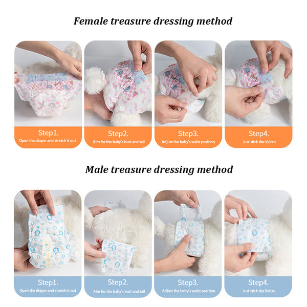 Dog Nappies, 10 PCS Female Pet Dog Cat Nappies Set, Disposable Sanitary Wraps Panties for Dog 0.5 - 32kg, Nappies Super Absorbent, 5 Size Diapers for Urinary Incontinence Dog