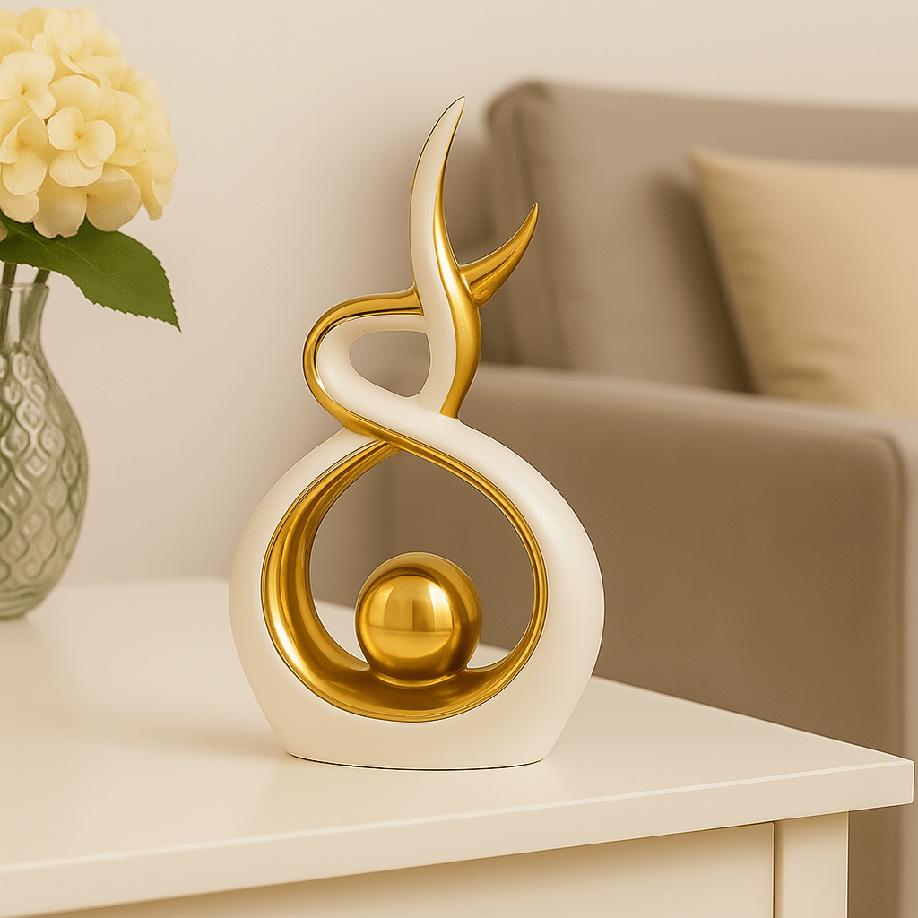 White & Gold Abstract Statue 27.5cm – Modern Ceramic Sculpture for Home, Shelf & Table Décor | Elegant White and Gold Ornament Gift for Living Room, Bedroom & Housewarmings