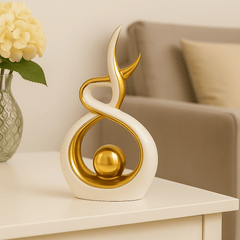 White & Gold Abstract Statue 27.5cm – Modern Ceramic Sculpture for Home, Shelf & Table Décor | Elegant White and Gold Ornament Gift for Living Room, Bedroom & Housewarmings