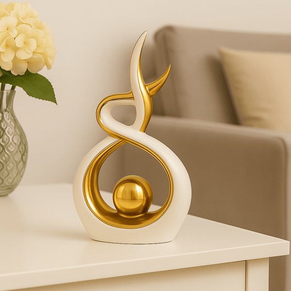 White & Gold Abstract Statue 27.5cm – Modern Ceramic Sculpture for Home, Shelf & Table Décor | Elegant White and Gold Ornament Gift for Living Room, Bedroom & Housewarmings