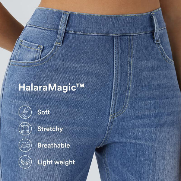 [Stretch High Waist Jeans] Stretch High Waist Multi-Pocket Straight Leg Jeans | Water-Washed Casual Pants, Machine Washable Solid Color Elegant Comfort for Spring/Summer