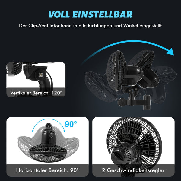 Portable Clip-on Fan, Rotatable Silent Clip-on Fan, Adjustable Angle, Compact and Portable Design, Suitable for Home Offices, Greenhouses and Growing Sheds.