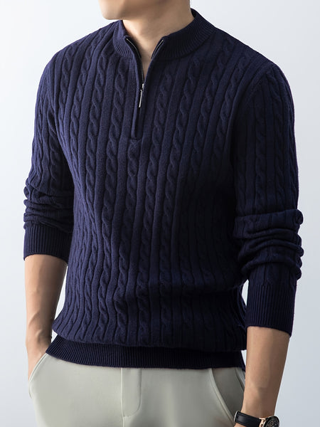 Christmas Gift for Men, New Twist Zipper Collar Pullover Sweater, Autumn And Winter Style, with Velvet, Thickened, Warm And Cold-Resistant, Can Be Worn Inside Or Outside, Casual And Versatile Essential, Knit