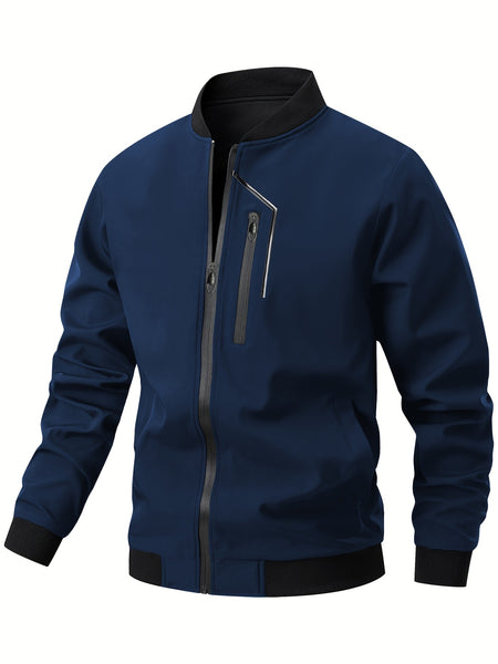 Men'S Casual Bomber Jacket | Spring-Autumn, Non-Stretch, Baseball Collar, Multiple Pockets, Zipper Closure