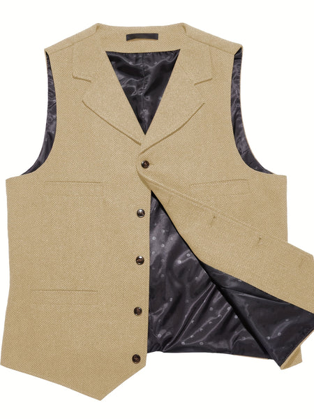 Men'S Vest Retro Fashion Groom Wedding Party Vest Men'S Herringbone Casual Business Waistcoat
