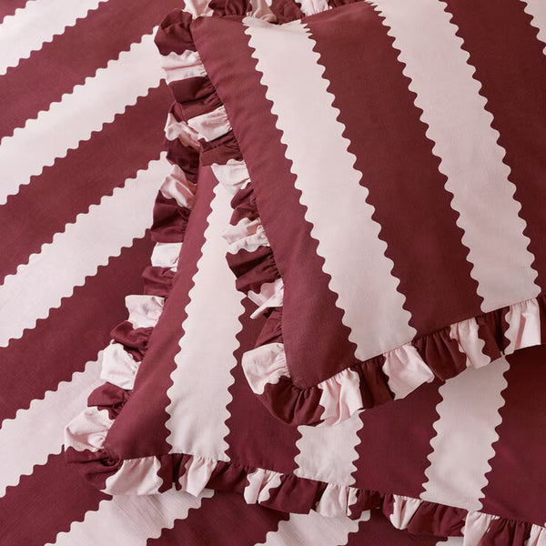 Wylder Birdie Burgundy Stripe Duvet Cover Set, in 4 Sizes