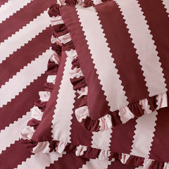 Wylder Birdie Burgundy Stripe Duvet Cover Set, in 4 Sizes