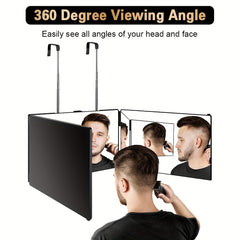 3-Way Hair Cutting Mirror, 360-Degree Viewing Angle Self Haircut Mirror with Clear HD Glass & Plastic Frame, Adjustable Triple Fold Mirror for Seeing Back of Head, Personal Care Beauty Essential