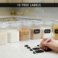 AEX Airtight Food Storage Container 1.6L – BPA-Free Plastic Food Storage Container with 4-Way Lock Lid, Leakproof Dry Food Storage Container for Cereal, Flour, Sugar, Rice & Pasta (Set of 10/20/30)