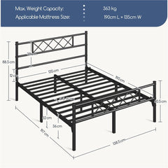 Costoffs Bed Frame, Simple Metal Bed Frame, Metal-Framed Bed Base with Storage, Bed Foundation for Small Space, Easy Assembly Bed Foundation with Cross-design Headboard and Footboard for Bedrooms, Single/Double/king, Black/White/Pink