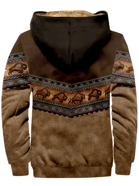 Bohemian Style Men's Autumn/Winter Plaid Vintage -Lined Zip-Up Hooded Sweatshirt