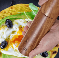 Wooden Salt And Pepper Grinder Set, Acacia Wood Pepper Mill With Wooden Tray, Cleaning Brush, Spoon, 20.32 Cm, Dinner Table Accessories, Chrismas Gifts, Halloween Gifts
