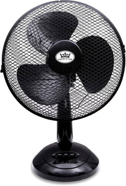 Prem-I-Air Portable Electric Powerful Oscillating Cooling Desk Fan with 3 Airflow Speed Settings, Adjustable Tilt and Quiet Operation for Use in Homes and Offices Black 12 Inch