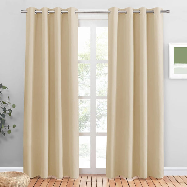 PONY DANCE Grey Blackout Thermal Insulated Curtains for Bedroom, 46 X 54 Inch Short Eyelet Curtains & Drapes, Soft Black Out 2 Panels for Window Living Room/Kitchen