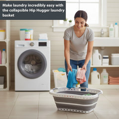 Large 37L Foldable Laundry Basket – Collapsible Clothes Hamper with Non-Slip Handles, Curved Space-Saving Design, Durable Plastic Laundry Storage for Home & Bathroom