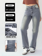 [Petite]KatchMe Women'S Wide Leg Jeans - Mid Rise Relaxed Fit Denim Pants, Soft Stretch Comfortable Trousers for Fall & Winter, Streetwear Casual Bottoms