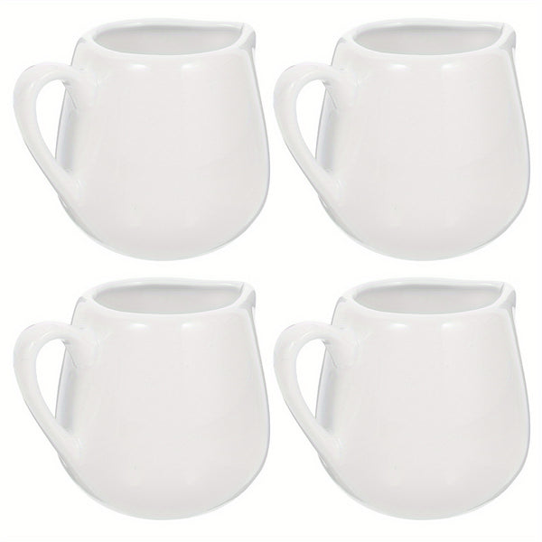 4pcs 50/ 100ml Ceramic Creamer Jugs - Porcelain serving jugs with milk spoons, Sauce jugs, Sauce boats, Pottery creamer jugs with handles for kitchen, coffee and tea - perfect for sauces, syrups and creams (white)