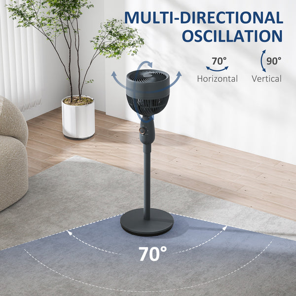 Pedestal Fan, Powerful Air Circulator, 12 Inch Floor Standing Fan with 3 Speed Settings, Oscillating Function for Bedroom, Home and Office, Grey, Adjustable Head, Safe Design, Versatile Use