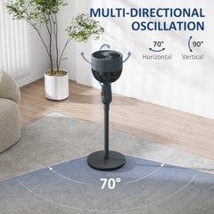 Pedestal Fan, Powerful Air Circulator, 12 Inch Floor Standing Fan with 3 Speed Settings, Oscillating Function for Bedroom, Home and Office, Grey, Adjustable Head, Safe Design, Versatile Use