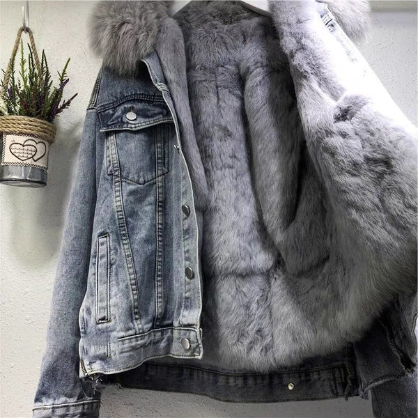 Women's Cozy -Lined Denim Jacket - Casual Long Sleeve Outerwear, Loose Fit, Button-Up Front, Flap Pockets, Solid Color, Perfect for Fall/Winter, Casual Winter Wear | Relaxed Fit Jacket | Lined Jacket