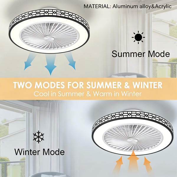 [Smart Ceiling Fan]Low-profile Ceiling Fan with Dimmable Light And Remote Control, Modern Smart LED Ceiling Fan with Lamp, 50.8cm, Dimmable, 3000-6500K, 6 Wind Speeds, Timer, Memory Function, Lamp with Fan for Living Room, Bedroom, And Dining Room
