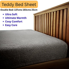 Luxury Teddy Brushed Fleece Fitted Sheet Silver | Easy Care Bed Linen with Elastic Corners 25Cm Deep Pocket | Plain Dyed Super Soft And Snuggly Winter Bedding | Fluffy, Comfortable And Warm Thermal Bed Sheet | Cosy And Luxury Fit for Cold Nights | Machine