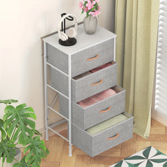 Modern 4-Drawer Dresser Storage Cabinet with Metal Frame & MDF Wood - Grey Spacious Dresser with Anti-Tip Safety & Adjustable Feet, Assembly, Standalone Furniture Unit Suitable for Bedroom or Living Room (17.7” X 11.8” X 35.8”)