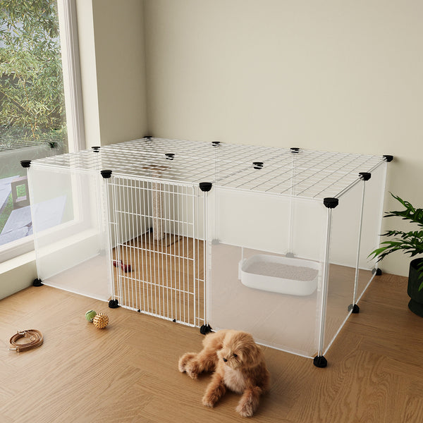 Roofed Cat Playpen System, 12/16/18 Panel Choices, Transparent Cat Enclosure with Top, Complete Kitty Condo with Top Cover, Escape-Proof Indoor Sanctuary, Top Cover Included for Small/Medium Dogs Indoor Protection & Security, Ideal for Indoor Training, Li
