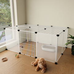 Roofed Cat Playpen System, 12/16/18 Panel Choices, Transparent Cat Enclosure with Top, Complete Kitty Condo with Top Cover, Escape-Proof Indoor Sanctuary, Top Cover Included for Small/Medium Dogs Indoor Protection & Security, Ideal for Indoor Training, Li