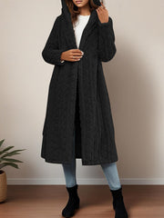 Fashionable Long Hooded Solid Color Cardigan Coat, Autumn/Winter Thickened Plush Outerwear, Warm, Versatile, and Suitable for Commuting