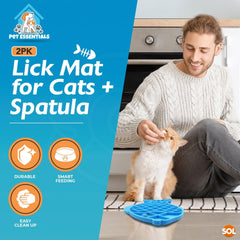 2 Pack Cat Lick Mat with Spatula | Silicone Pet Feeding Mat with Suction Base | Dog & Cat Licky Pad for Treats, Wet Food & Paste | Slow Feeder Textured Lick Mat for Pets | Easy Clean Dishwasher Safe Pet Food Placemat