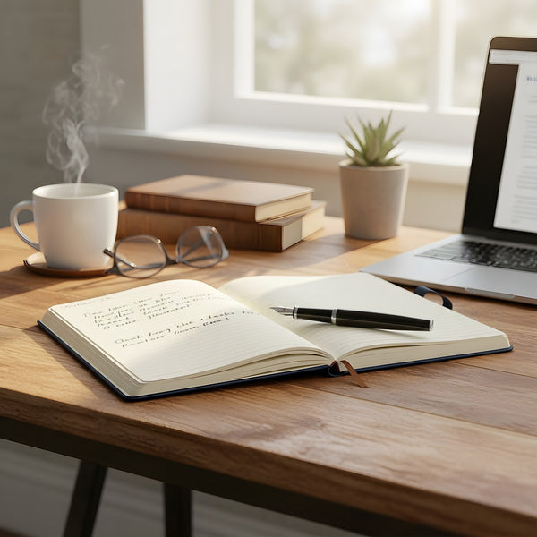 A4 Notebook with Magnetic Snap Closure, 400 Page Thick Lined Notepad in Soft Leather, Durable Business & Office Diary for Work Meetings, Professional Record Book