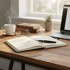 A4 Notebook with Magnetic Snap Closure, 400 Page Thick Lined Notepad in Soft Leather, Durable Business & Office Diary for Work Meetings, Professional Record Book