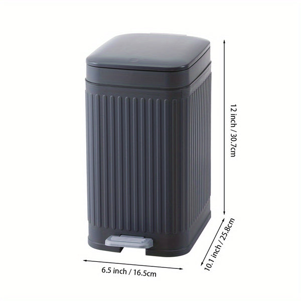 7L Household Grey Simple Trash Can Storage Bin, Anti-odor, Kitchen and Living Room Gap Trash Can with Lid, Push Foot Pedal Trash Can