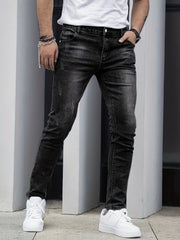 Men'S Denim Slim Fit Slimming Black Stretch Men'S Easy Casual Small Straight Leg Business Men'S Pants, Suitable for All 4 Seasons