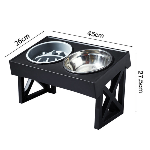 Raised Dog Bowl Height-Adjustable, Elevated Dog bowls with Stainless Steel Bowl and PP bowl, for Small Medium & Large Dogs, Black, 45*26*27.5cm