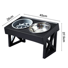 Raised Dog Bowl Height-Adjustable, Elevated Dog bowls with Stainless Steel Bowl and PP bowl, for Small Medium & Large Dogs, Black, 45*26*27.5cm