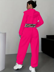 Women'S Autumn And Winter Fashion Two-Piece Set, Featuring a Loose Zip-Up Hoodie And Matching Sweatpants