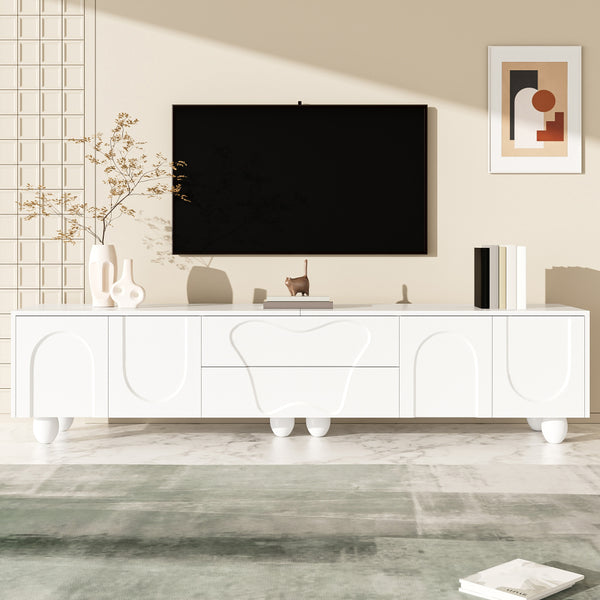 180cm Modern TV Stand for TVs up to 65 inches, Storage TV Cabinet with Solid Wood Legs, Black PB Board Entertainment Center for Living Room, Bedroom, Home Office - Scratch-Resistant, Spacious Shelves for Media Players & Game Consoles, Easy Assembly