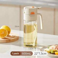 Oil Spray Bottle - Glass Oil Dispenser Bottle 600mL | Olive Oil Sprayer & Pourer for Grilling Baking Cooking Kitchen Utensils 22x7.5cm