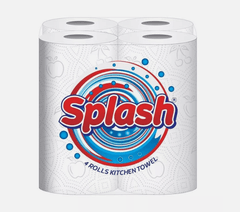 Splash 2-Ply Kitchen Roll 4-Pack Disposable Paper Tissue 72 Rolls White Paper Embossed Strong & Functional