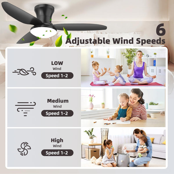 Modern Ceiling Fan Light with Remote Control - Dimmable Fixture, 6-Speed Adjustable Fan & 3-Tier Color Temperature (3000K/4500K/6500K), Timer, Suitable for, Semi-Recessed Installation, Bohemian Style Ceiling Light with Fan