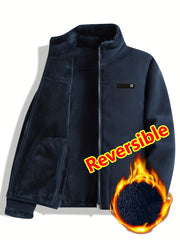 Women's Spring Casual Jacket, Thickened Shaggy Warm Printed Reversible Coral Sweatshirt, Double-Sided Outerwear