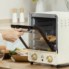 Mini Oven, 15 Litres Electric Oven and Grill with 60-230 Adjustable Temperature, 60 Minute Timer, Include Baking Tray, Wire Rack and Crumb Tray, 1000W, Cream White