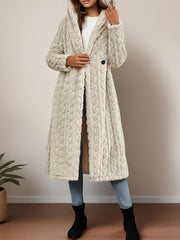 Fashionable Long Hooded Solid Color Cardigan Coat, Autumn/Winter Thickened Plush Outerwear, Warm, Versatile, and Suitable for Commuting